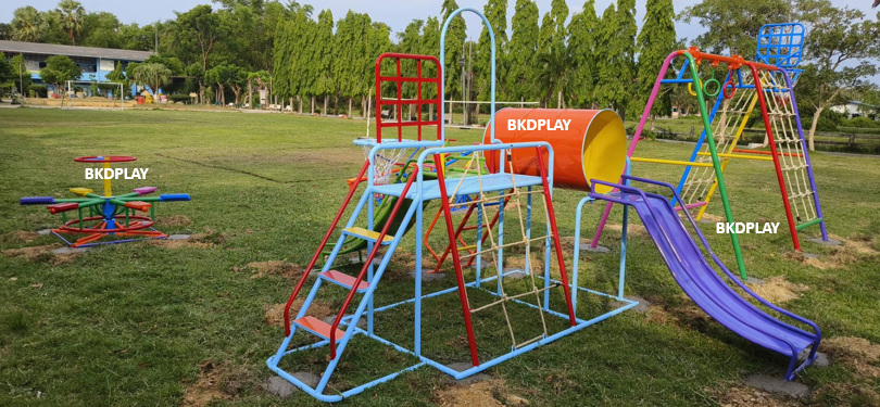 เครื่องเล่นสนามชุดรวมD ประกอบด้วยสไลเดอร์ปีนป่ายแป้นบาสและถังลอด, เครื่องเล่นสนามกลางแจ้ง , เครื่องเล่นสนามเหล็ก, ของเล่น, OutdoorPlayground,สนามเด็กเล่น,เครื่องเล่นงบสพฐ.ประชารัฐ ราคาโรงงาน