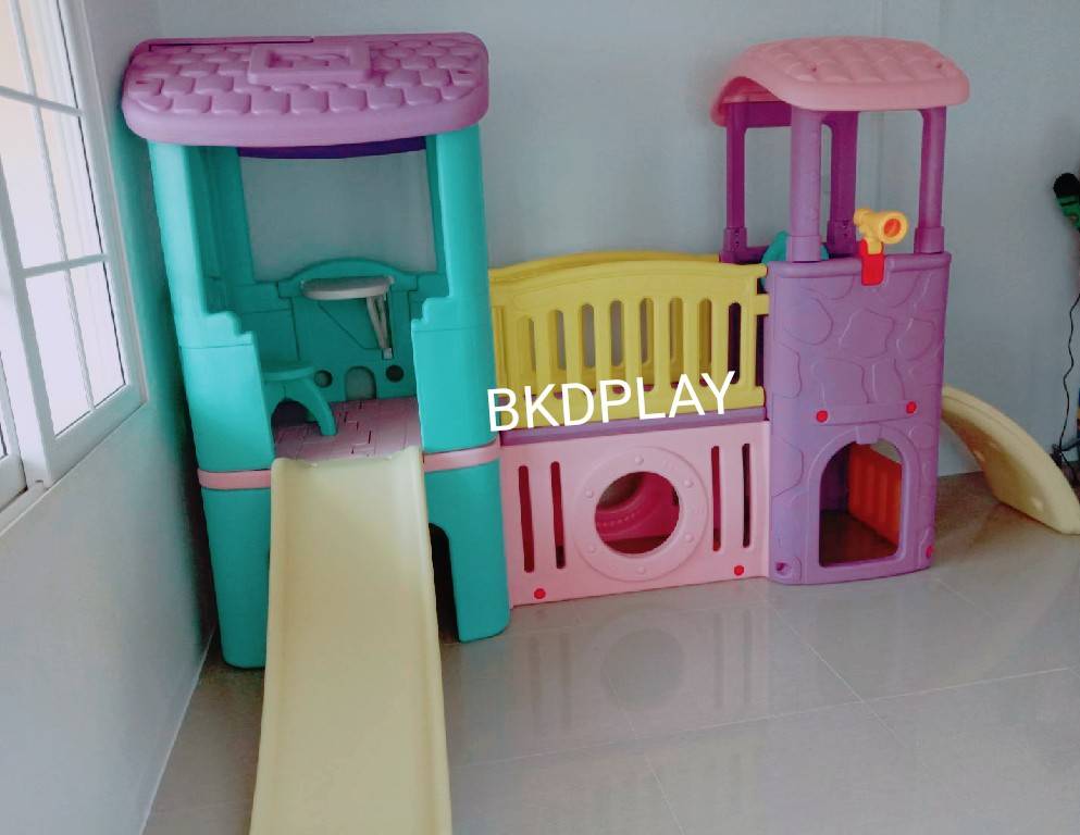 บ้านน้อย2ชั้น บ้านสไลเดอร์ สีหวานพาสเทล สไลเดอร์พร้อมปีนป่าย บ้านสไลเดอร์ของเล่น บ้านน้อยสองชั้น สไลเดอร์บ้าน,กระดานลื่นพลาสติก เครื่องเล่นสนามกลางแจ้ง ในร่ม playground ,Kidzone พร้อมส่ง