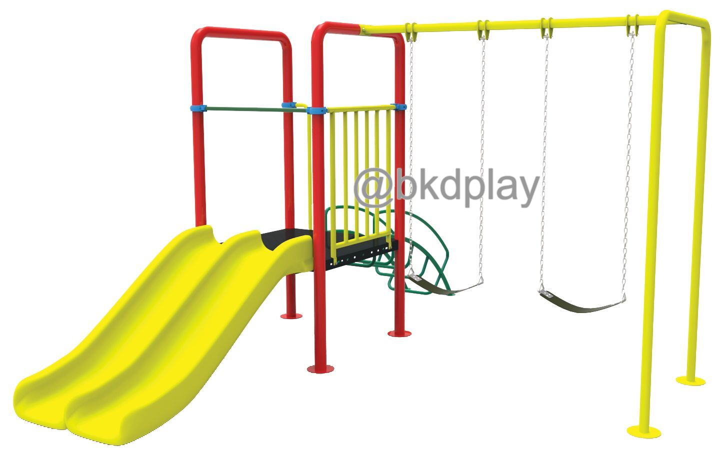 เครื่องเล่นสนามกลางแจ้ง ชุดเครื่องเล่นเด็ก BB-01 มีรางสไลเดอร์คู่ 1 ราง และชิงช้า 2 ที่นั่ง,ครุภัณฑ์สนามเด็กเล่น,งบสพฐ,outdoor Playground,ผลิตในไทย