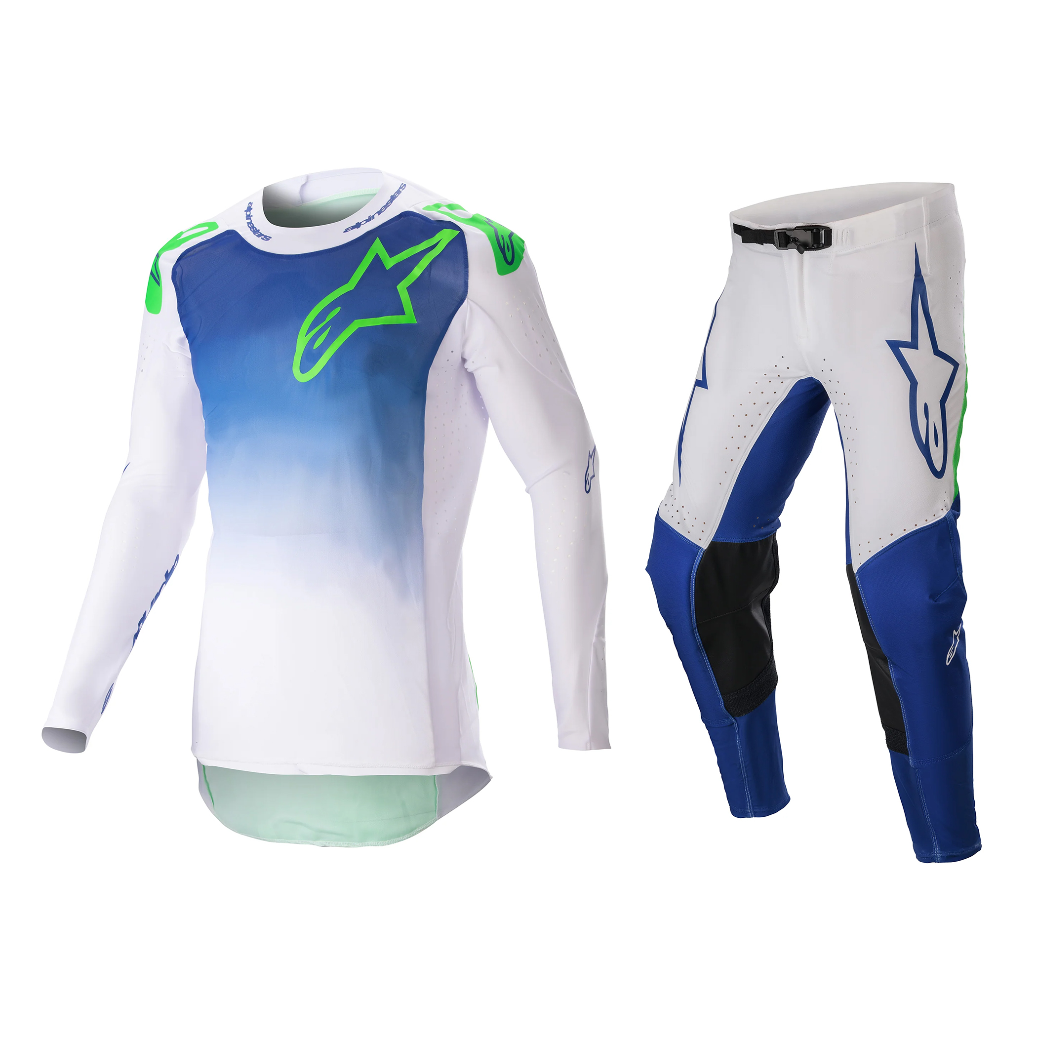 ชุด Alpinestars 2023 Supertech Risen - Blue Ray/White/Green Fluo