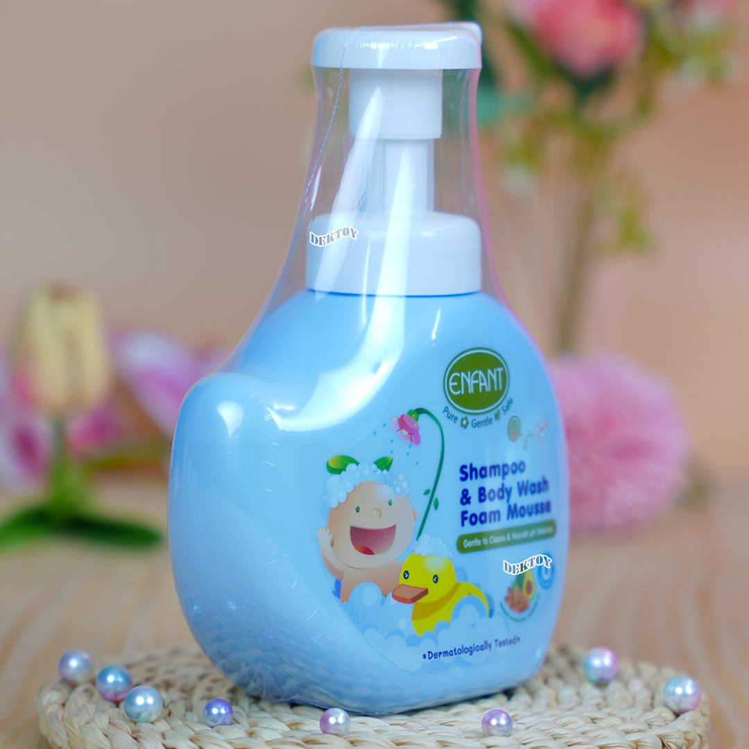 Enfant อองฟองต์ ออร์แกนิคพลัส แชมพู แอนด์ บอดี้ วอช โฟมมูส เนื้อฟองโฟมละเอียดอ่อน 400 มล. กลิ่นแป้ง