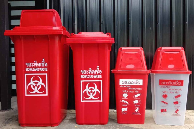 ถังขยะพลาสติกใส ฝาสี สกรีน ขยะติดเชื้อ 60 ลิตร