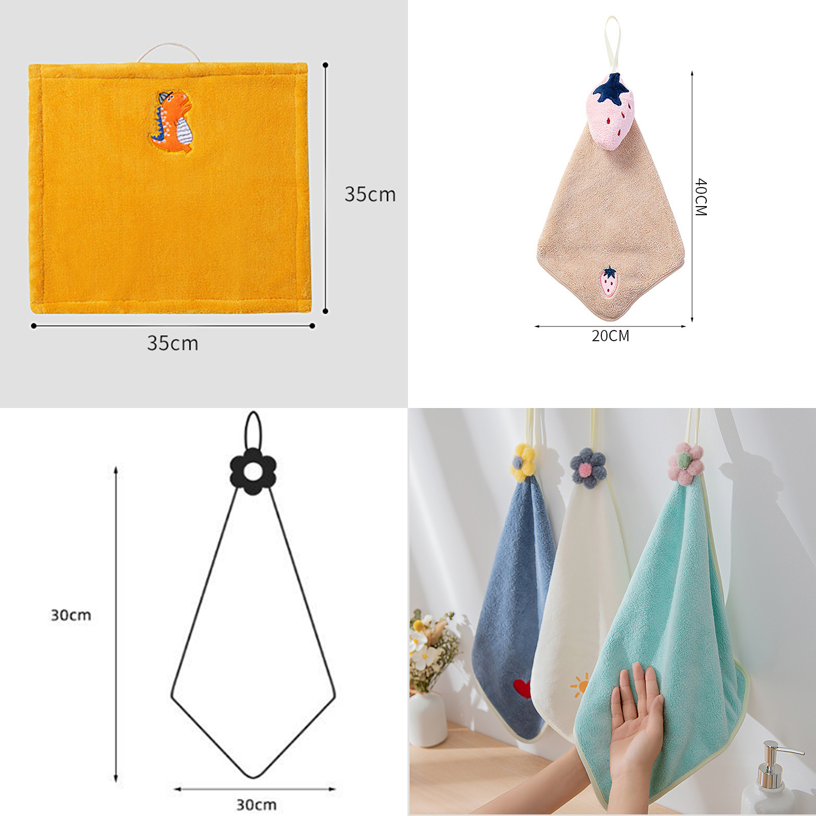 ผ้าเช็ดมือ ปักลายการ์ตูน/ติดโคโมมาย ดีไซน์น่ารัก ผ้ากำมะหยี่ ดูดซับได้ดี แห้งไว ผ้าหนานุ่ม มีให้เลือกหลายแบบ หลายสี