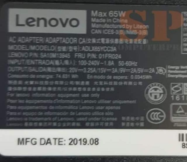 Lenovo adapter อแดปเตอร์ lenovo ของแท้ X1 Carbon 65W USB C T480s X280 Yoga S730 X380 X390 yoga 920