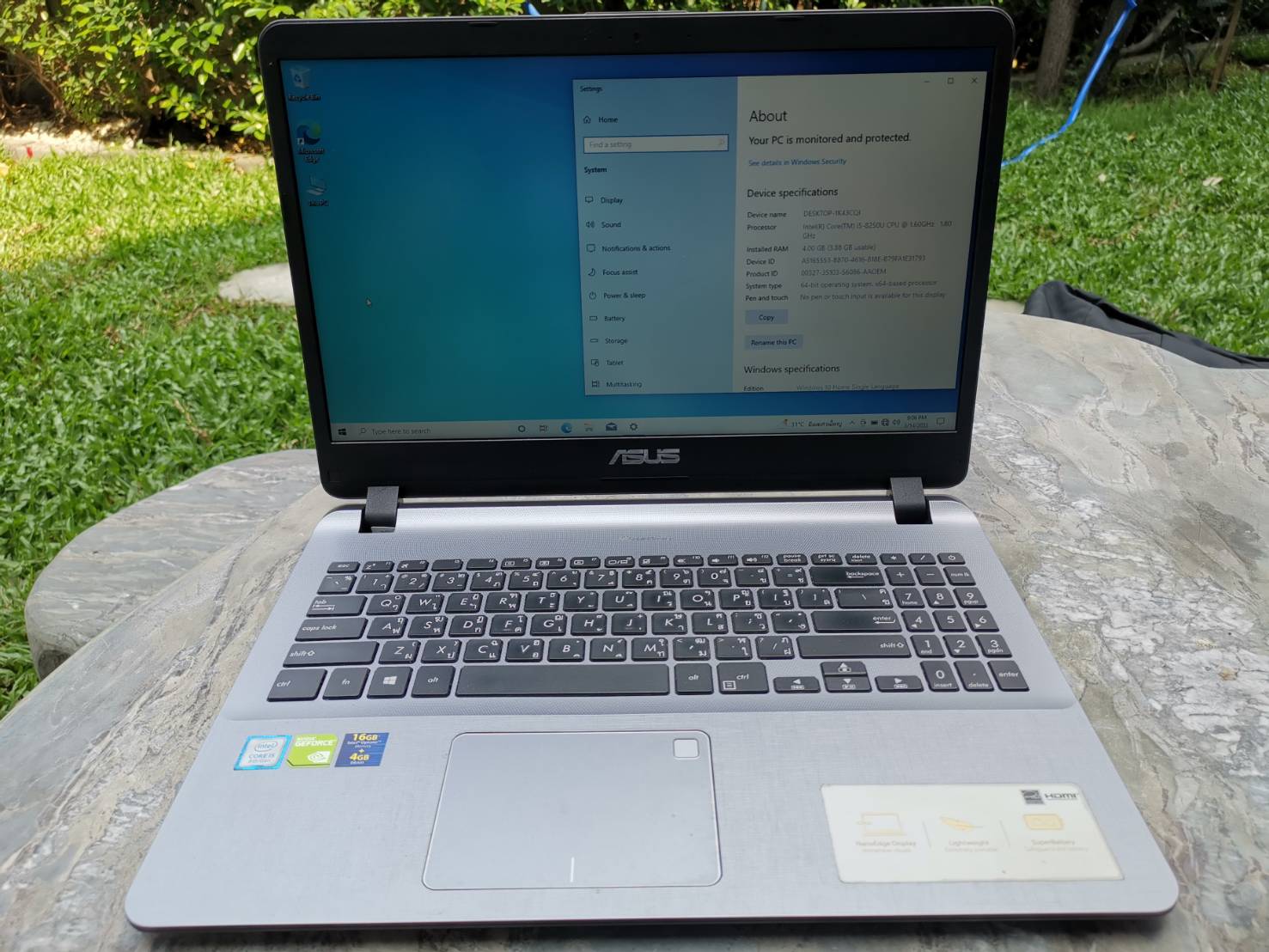 โน้ตบุ๊ค Notebook Asus X507U(i5-8250U/4GB/SSD120GB/MX130 2GB)+Adapter+กระเป๋า แบตเสื่อม