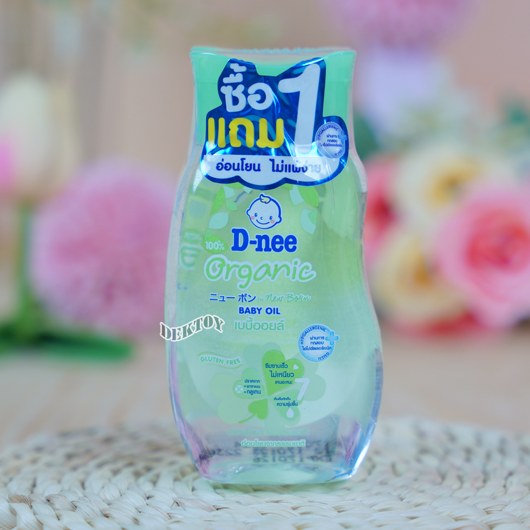 1 แถม 1 เบบี้ออยล์ดีนี่ D-nee Organic ดีนี่ ออร์แกนิค 100 มล. สูตรอ่อนโยนจากธรรมชาติ สีเขียว