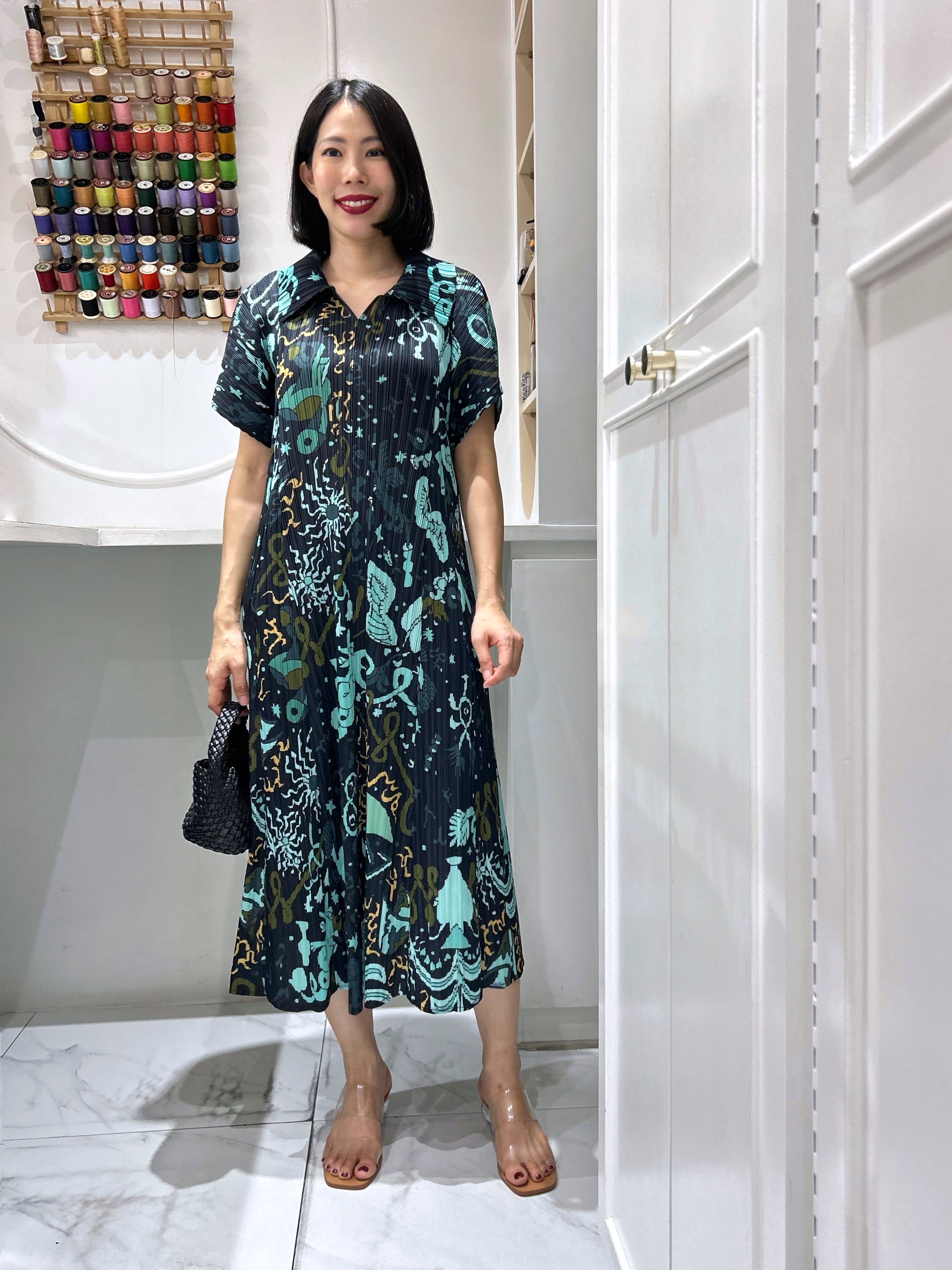 2MUAY รุ่น GA92119 เดรสอัดพลีท SHORT SLEEVE POLO PRINTED PLEATED DRESS 4 สี FREE SIZE