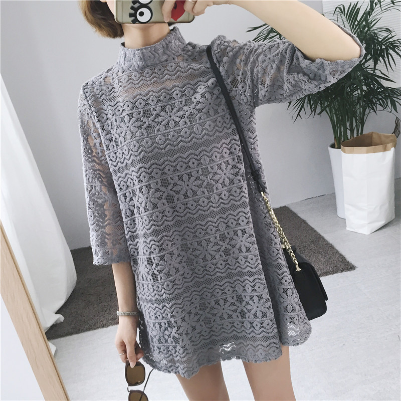 ชุดเดรสลูกไม้คอปิด ซิปซ่อนด้านหลัง ลายลูกไม้ตามแบบ มี 3 สี ดำ/เทา/ขาว