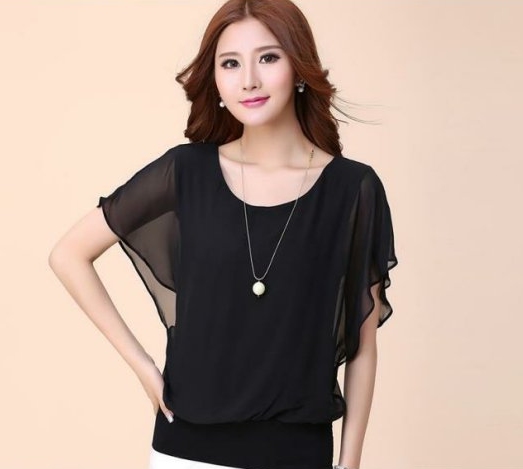 เสื้้อแฟชั่น ผ้าชีัฟองเนื้อดี สีดำ ตามแบบ
