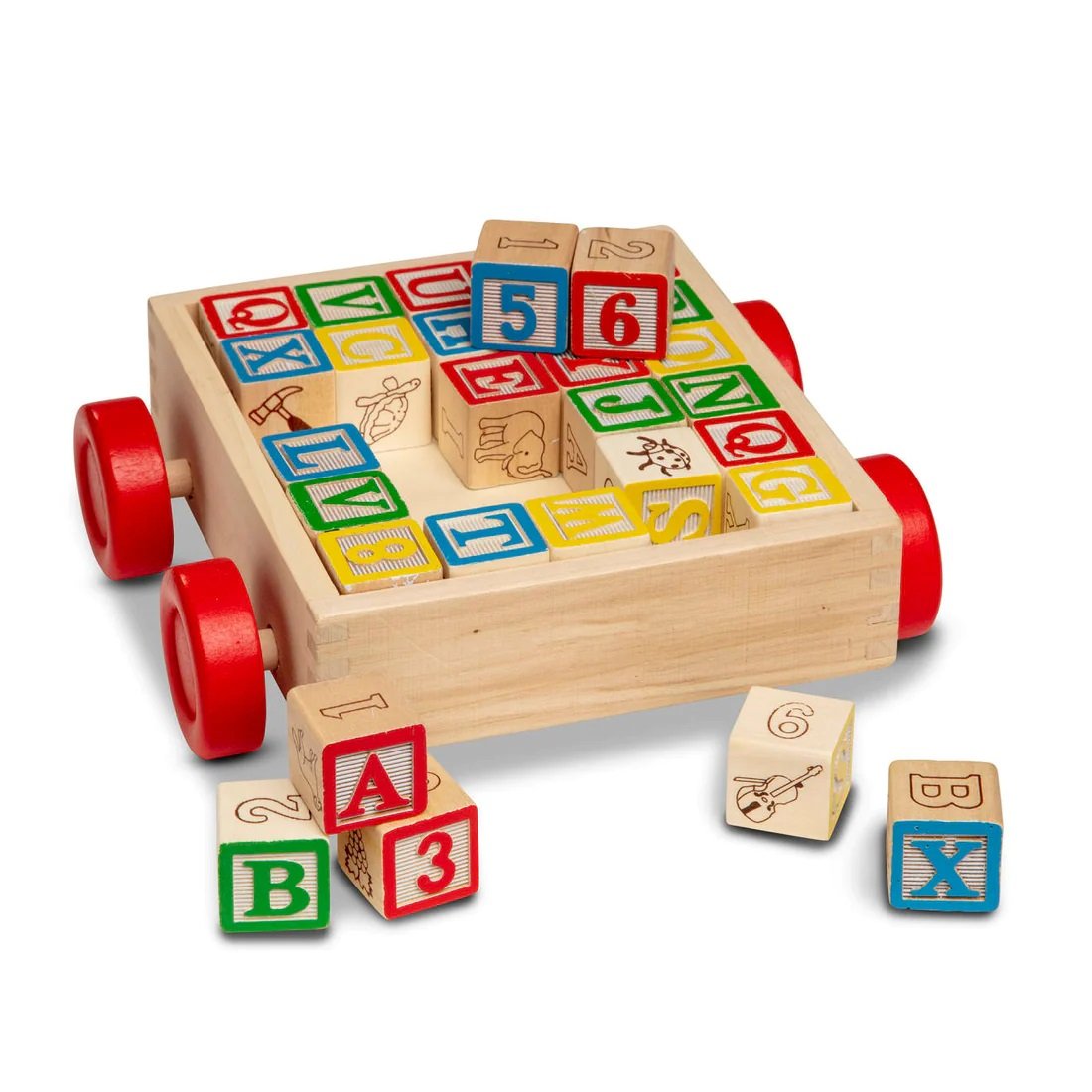 บล๊อกไม้ ABC เรียนรู้ตัวอักษร ตัวเลข รูปภาพ คำศัพท์ Melissa & Doug Classic ABC Block Cart