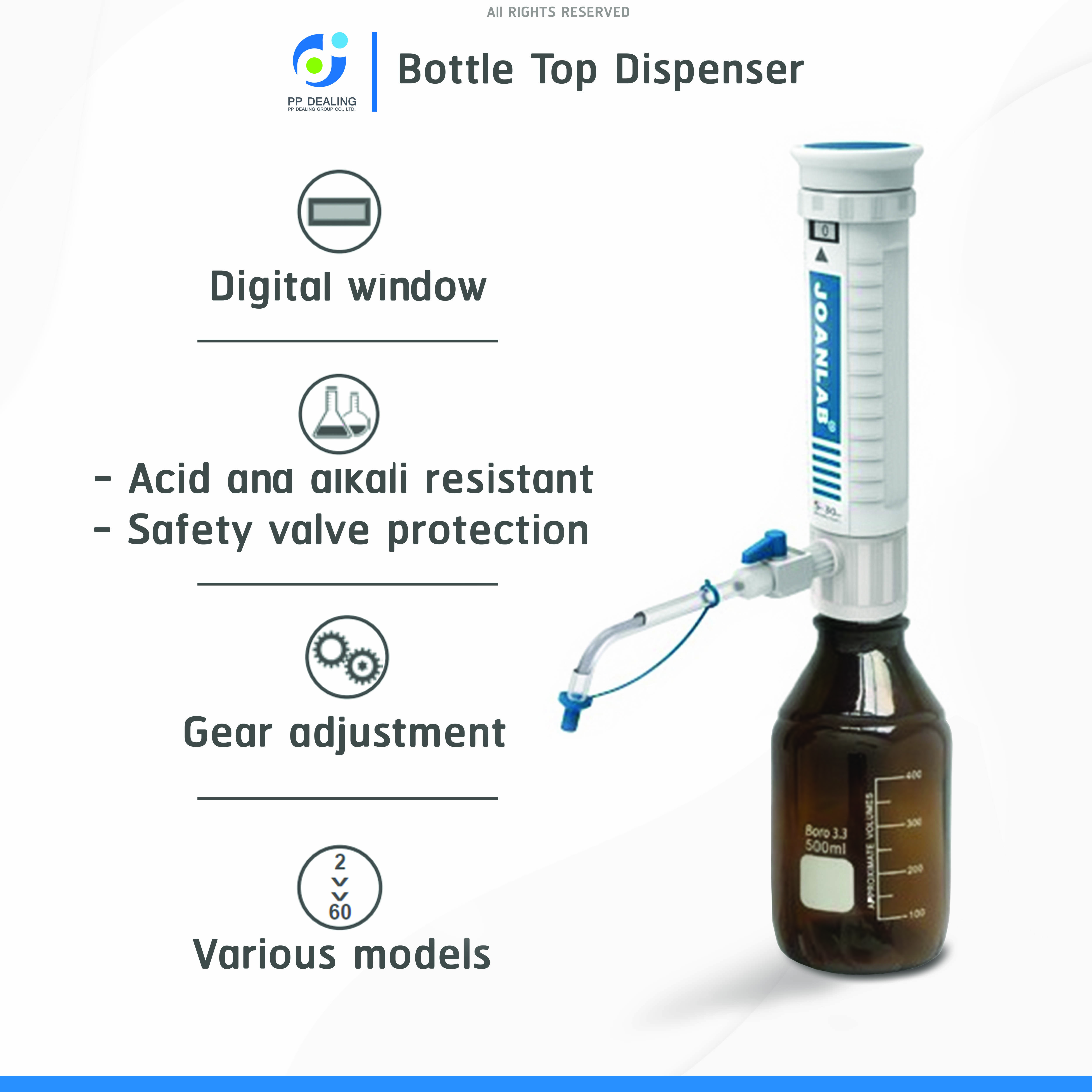 Bottle Top dispenser เครื่องดูดจ่ายสารละลายชนิดกดปั๊ม รุ่น DA-2ML ขนาด 0.4- 2ml*0.05