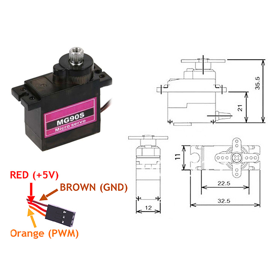 MG90S Servo มอเตอร์ เซอร์โว แบบแกนเหล็ก (เฟืองพลาสติกบางส่วน)