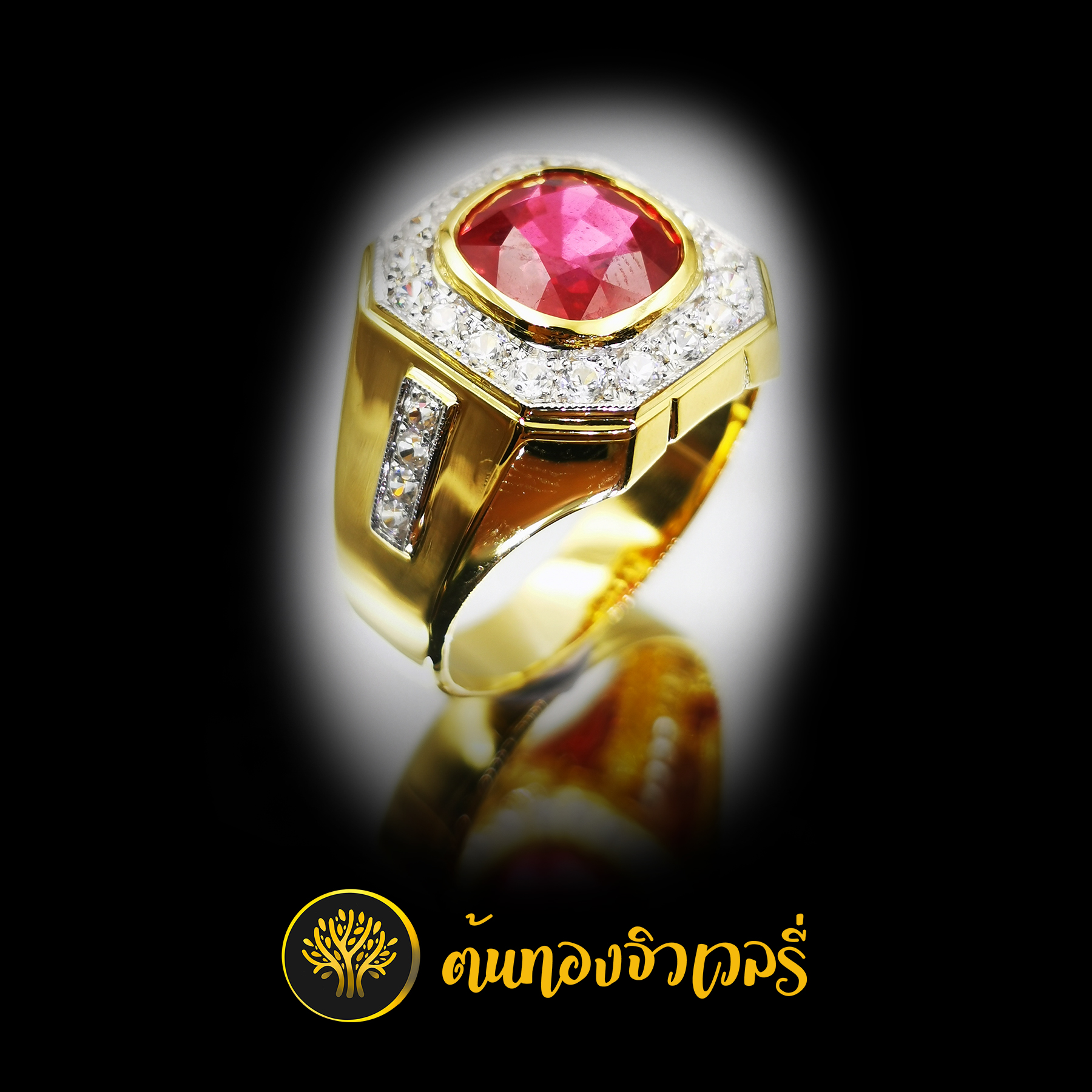 แหวนพลอยชาย พลอยทับทิม ล้อมเพชร สวยเวอร์ๆ งานนี้แจ่มๆเลยครับ