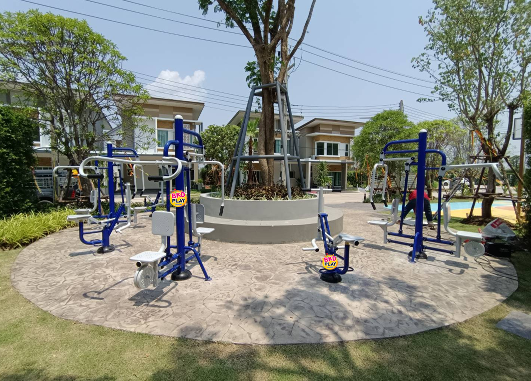 เครื่องออกกำลังกาย กลางแจ้ง ชุดอุปกรณ์ บริหารแขน ขา หน้าท้อง แบบม้าโยก ลานกีฬา อเนกประสงค์ สนามกีฬา ผลิตในไทย สั่งทำตามสีที่ต้องการได้