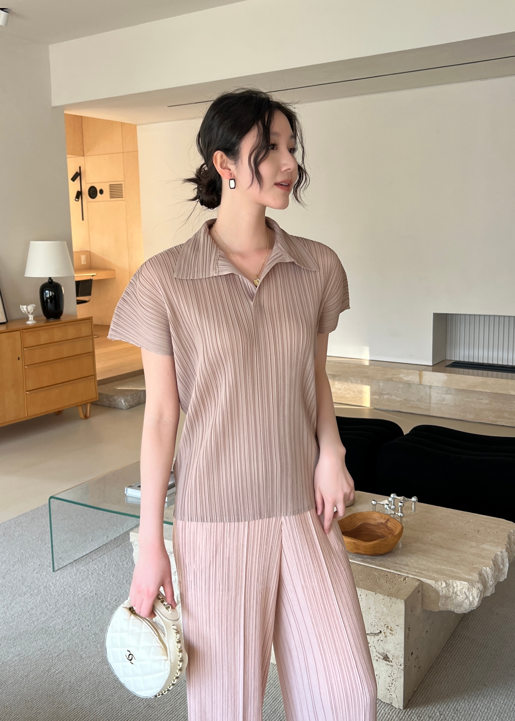 2MUAY รุ่น GJO3969 เสื้ออัดพลีทคุณภาพ BAT SLEEVE COLLAR PLEATED TOP 8 สี FREE SIZE