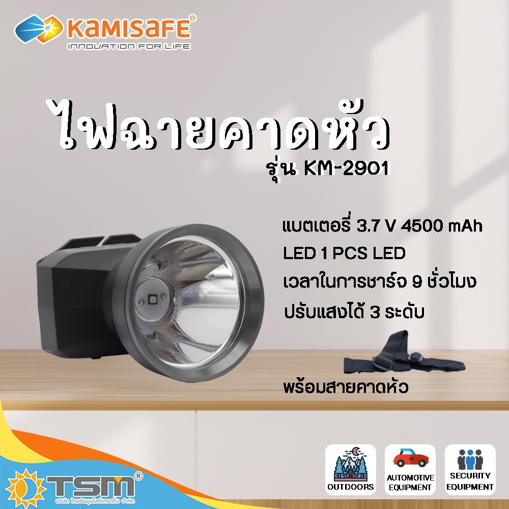 ไฟฉายคาดหัว ปรับหมุนได้ 70 องศา แบตเตอรี่ 4,500mAh รุ่น KM-2901