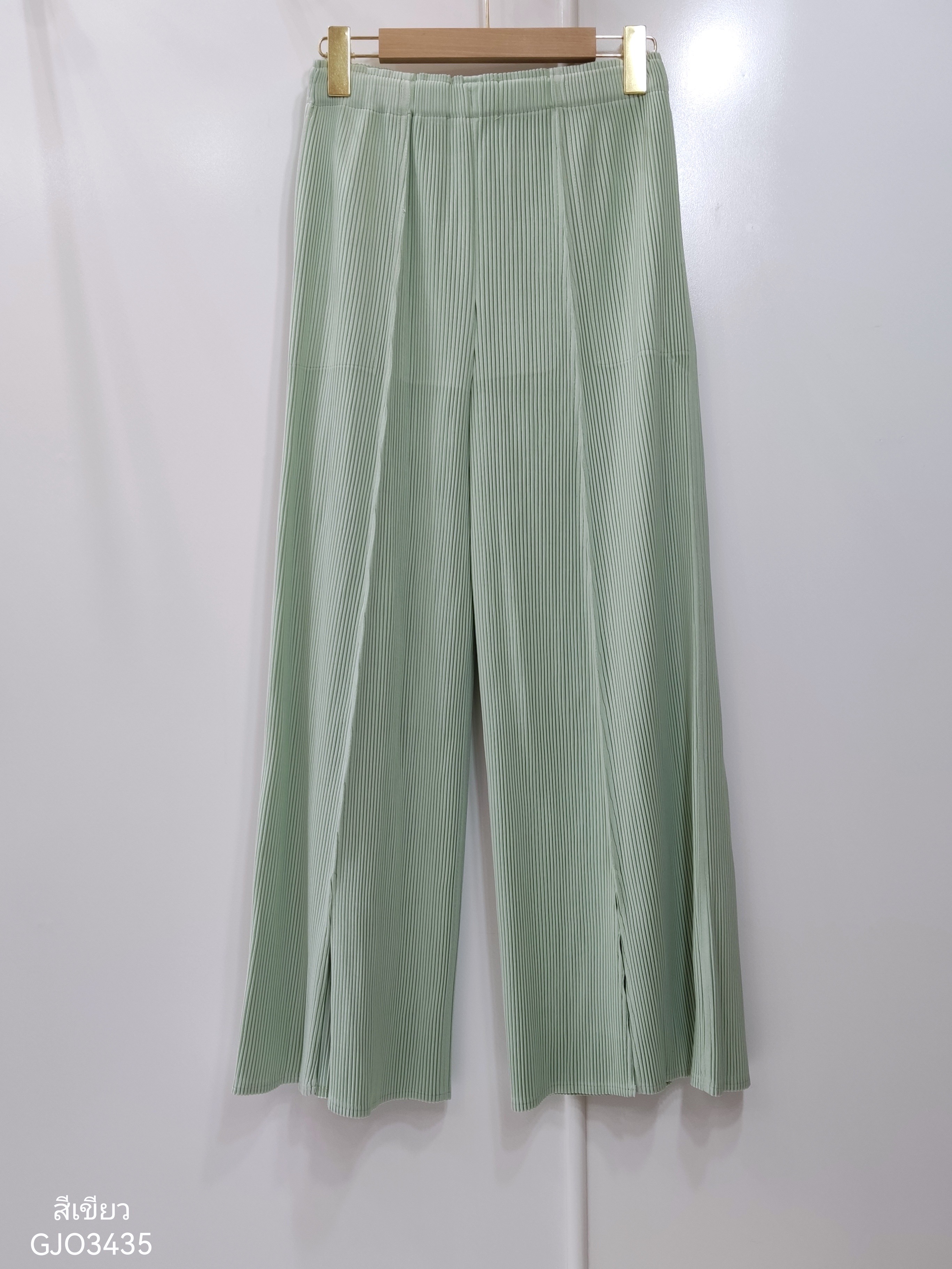 ยาว 37 นิ้ว 2MUAY รุ่น GJO3435 กางเกงพลีทคุณภาพ THICK WIDE LEG SPLIT FRONT PLEATED PANTS 10 สี FREE SIZE