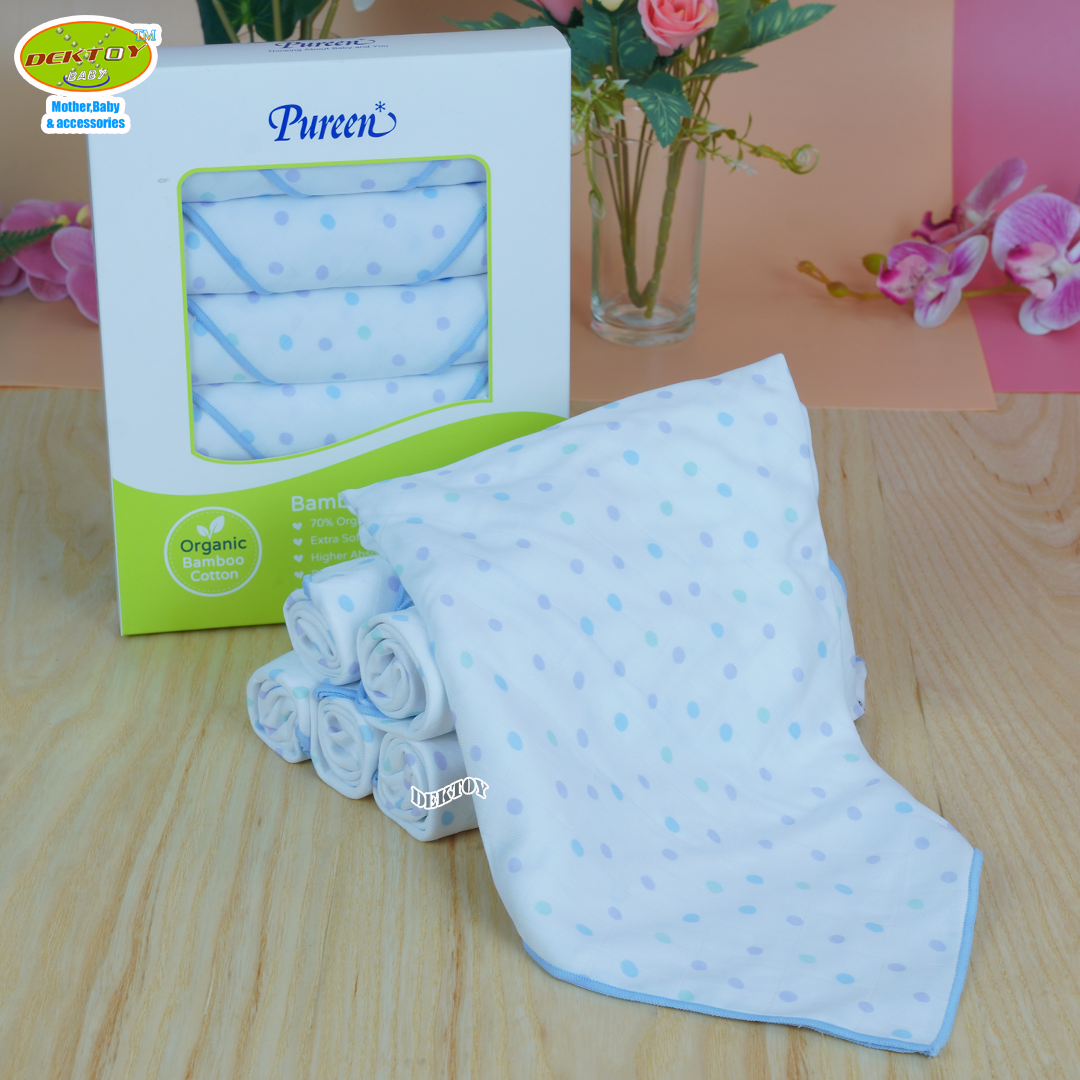Pureen เพียวรีน ผ้าอ้อมเยื่อไผ่เพียวรีน สีฟ้า 29 x 29 นิ้ว 6 ผืน Organic Bamboo Cloth Diaper