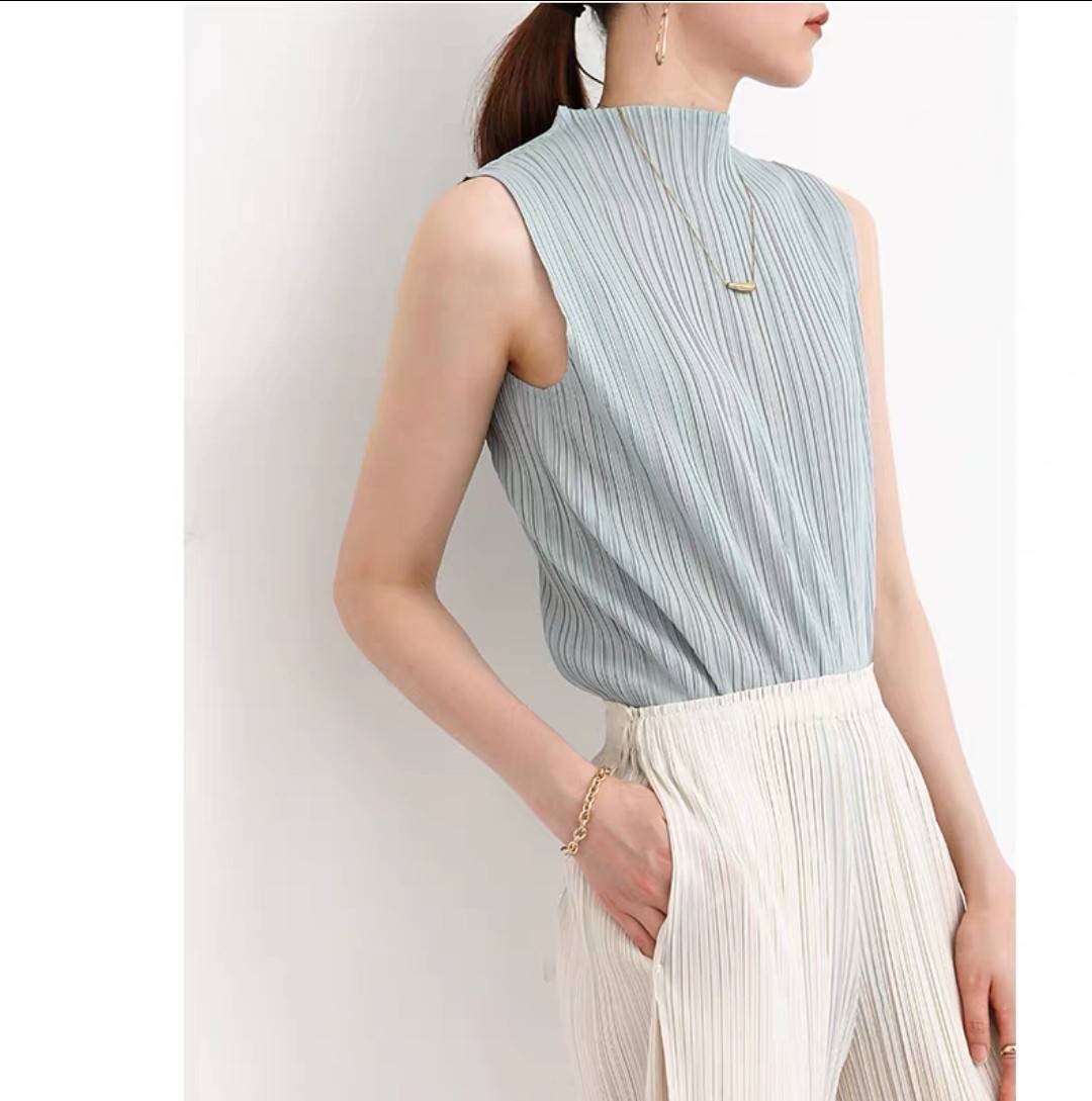 2MUAY BASIC รุ่น GJO7658 BASIC HIGH NECK PLEATED TOP เสื้ออัดพลีทงานคุณภาพ 22สี FREE SIZE