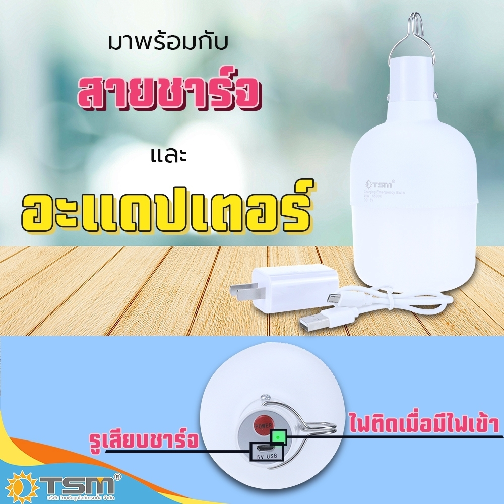ไฟพกพา หลอดไฟพกพา หลอดไฟตุ้ม หลอดไฟฉุกเฉิน ชาร์จได้ รุ่น TSM-040