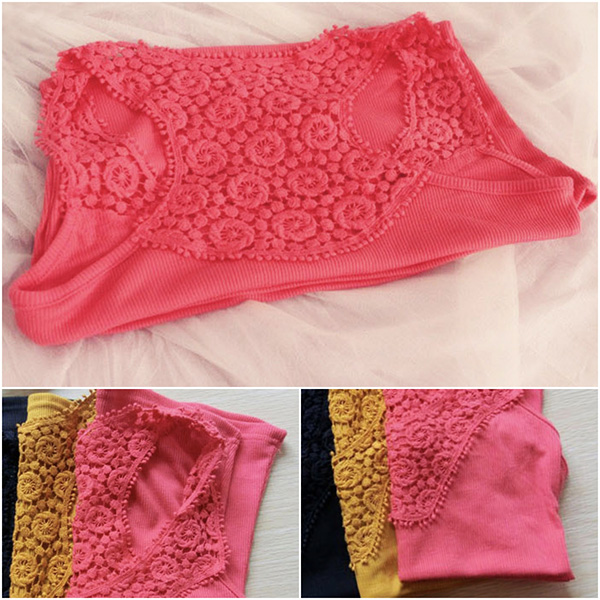 [SALE] เสื้อกล้ามผ้าคอตตอนแต่งลูกไม้โครเชต์-10237A