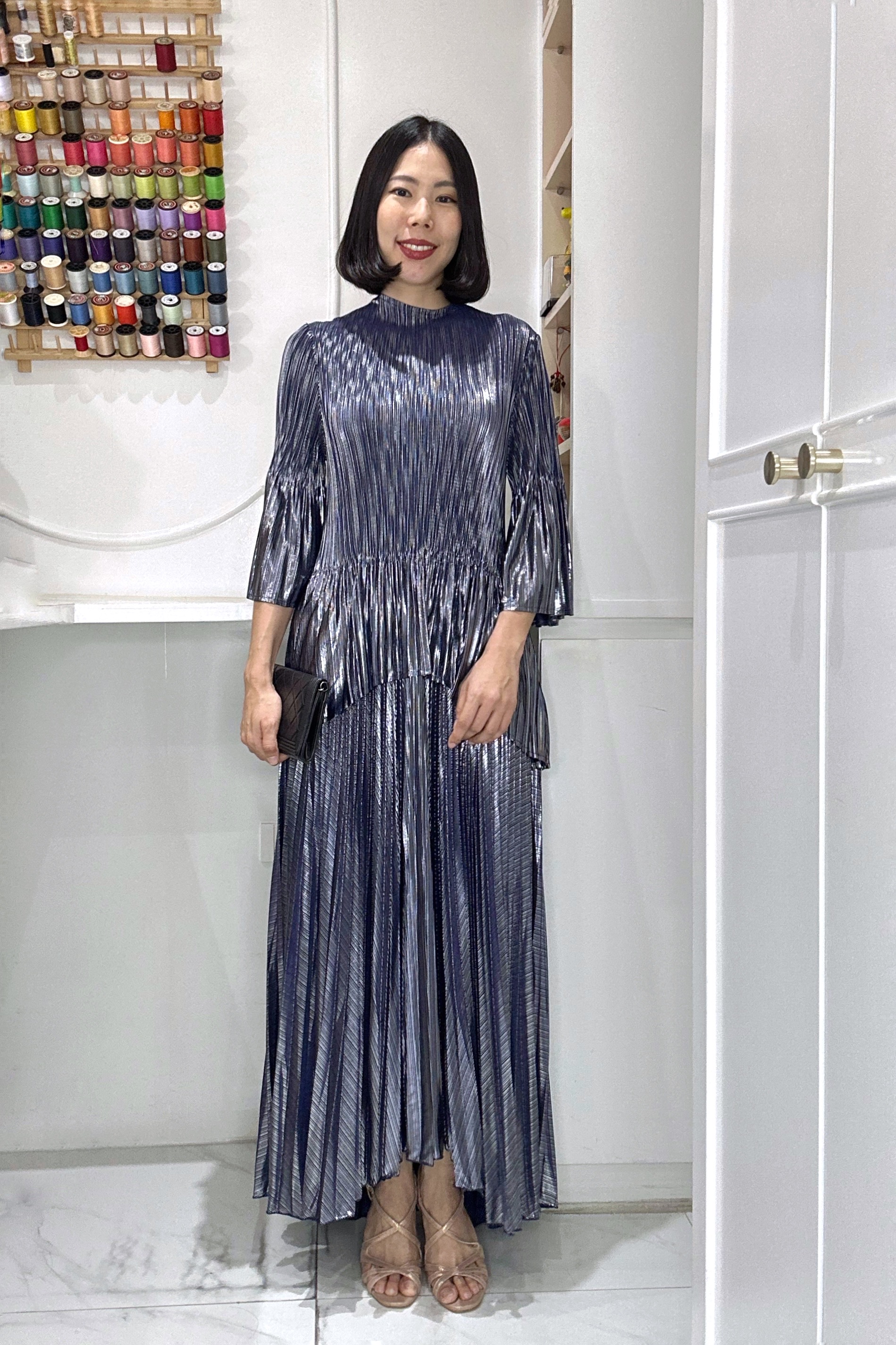 ปรับราคาลง30%!! 2MUAY รุ่น GA91028 เดรสพลีทคุณภาพ METALLIC FLARE PLEATED DRESS 5 สี FREE SIZE