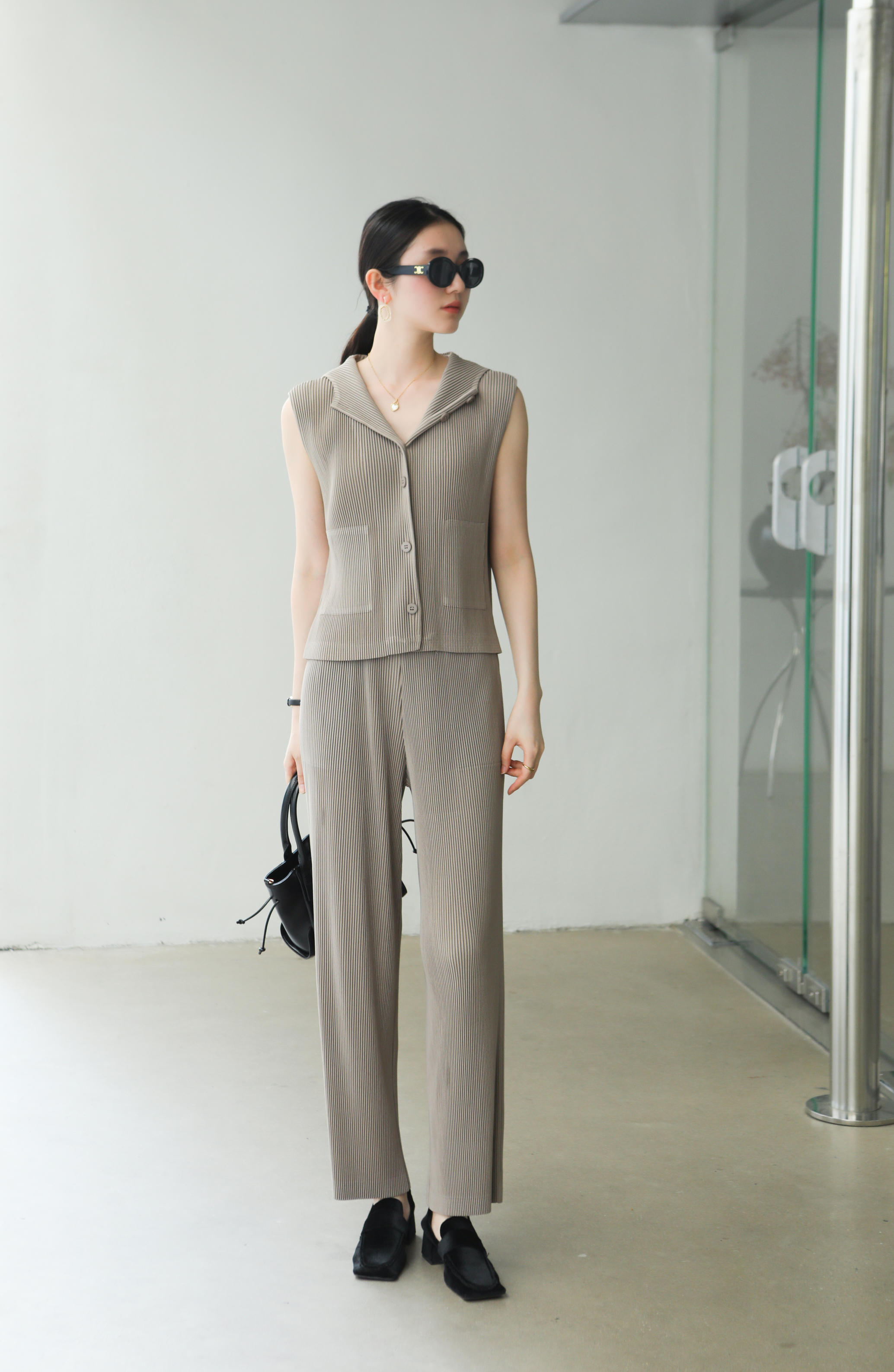 2MUAY รุ่น GJO5103-9 / GJO5151-9 เซ็ตพลีทคุณภาพ THICK SLEEVELESS HOODED TOP WITH PANT PLEATED SET 8สี FREE SIZE