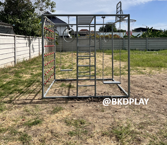 ลูกเต๋าปีนป่าย ชุดรวมปีนป่ายสี่เหลี่ยมA2 ปีนป่ายเชือก พร้อมบาร์โหน บาร์ไต่ ชิงช้า เครื่องเล่นสนามเหล็ก เครื่องเล่นสนามกลางแจ้ง OutdoorPlayground