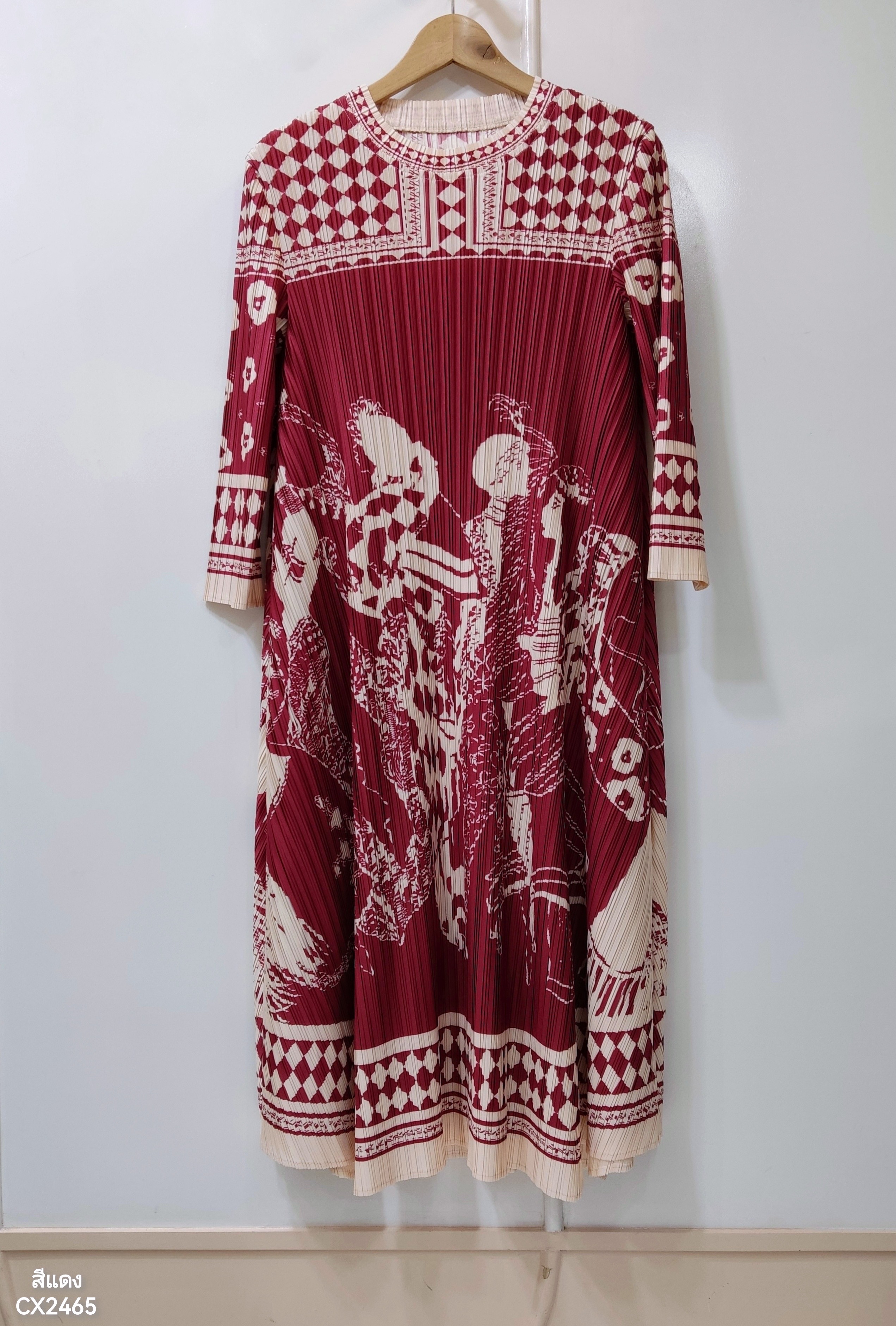ปรับราคาลง30%!! 2MUAY รุ่น CX2465 เดรสพลีทคุณภาพ ROUND NECK LONG SLEEVE PRINTED PLEATED DRESS 4 สี FREE SIZE