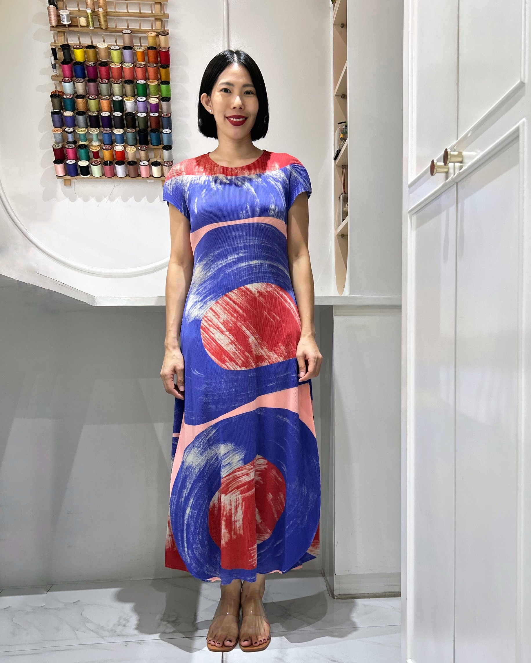 2MUAY รุ่น GA92104 เดรสอัดพลีท CIRCLE PRINTED PLEATED DRESS 2 สี FREE SIZE