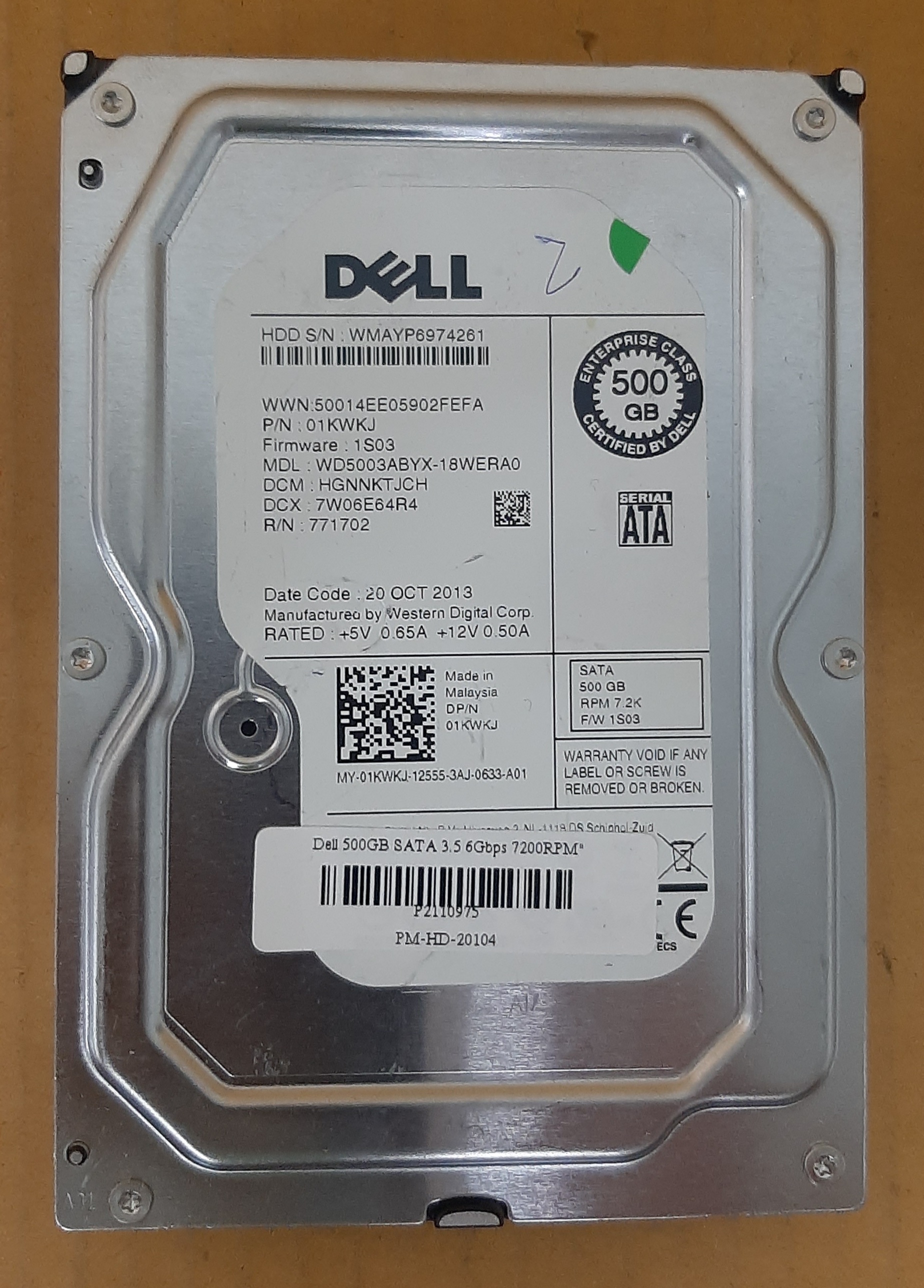 HDD มือสอง Dell 500GB SATA 3.5 6Gbps 7200RPM สภาพดี ประกันร้าน 1 เดือน