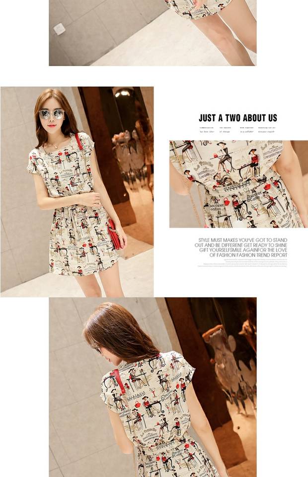 ชุดเดรส แฟชั่นเกาหลี ผ้าชีฟองเนื้อดี เอวจั้มผูกสายได้ ลายตามแบบ มี 2 สี ครีมและน้ำเงิน