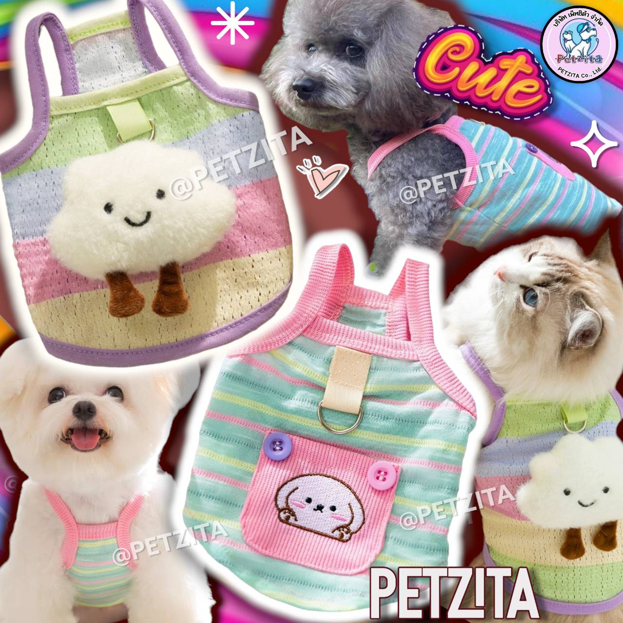 🇹🇭พร้อมส่ง🇹🇭 เสื้อสายเดี่ยว-แขนกุด ลายน่ารัก ผ้าใส่สบาย - งานป้ายแบรนด์ For PET เสื้อผ้าสัตว์เลี้ยง สุนัข หมา แมว