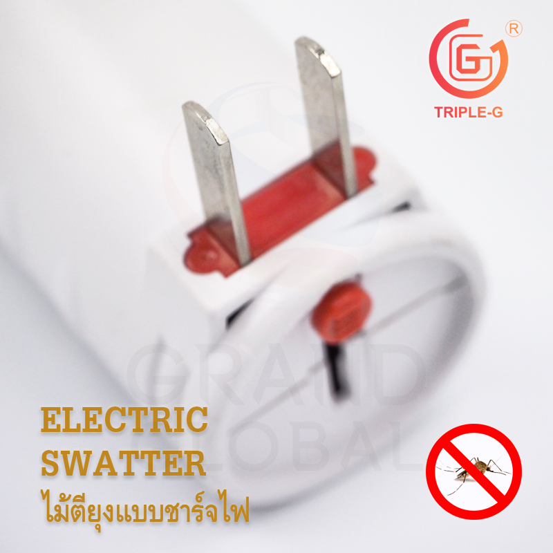 Triple-G | ไม้ตียุง ชาร์จไฟบ้าน Mosquito Swatter 10 นิ้ว สีส้ม