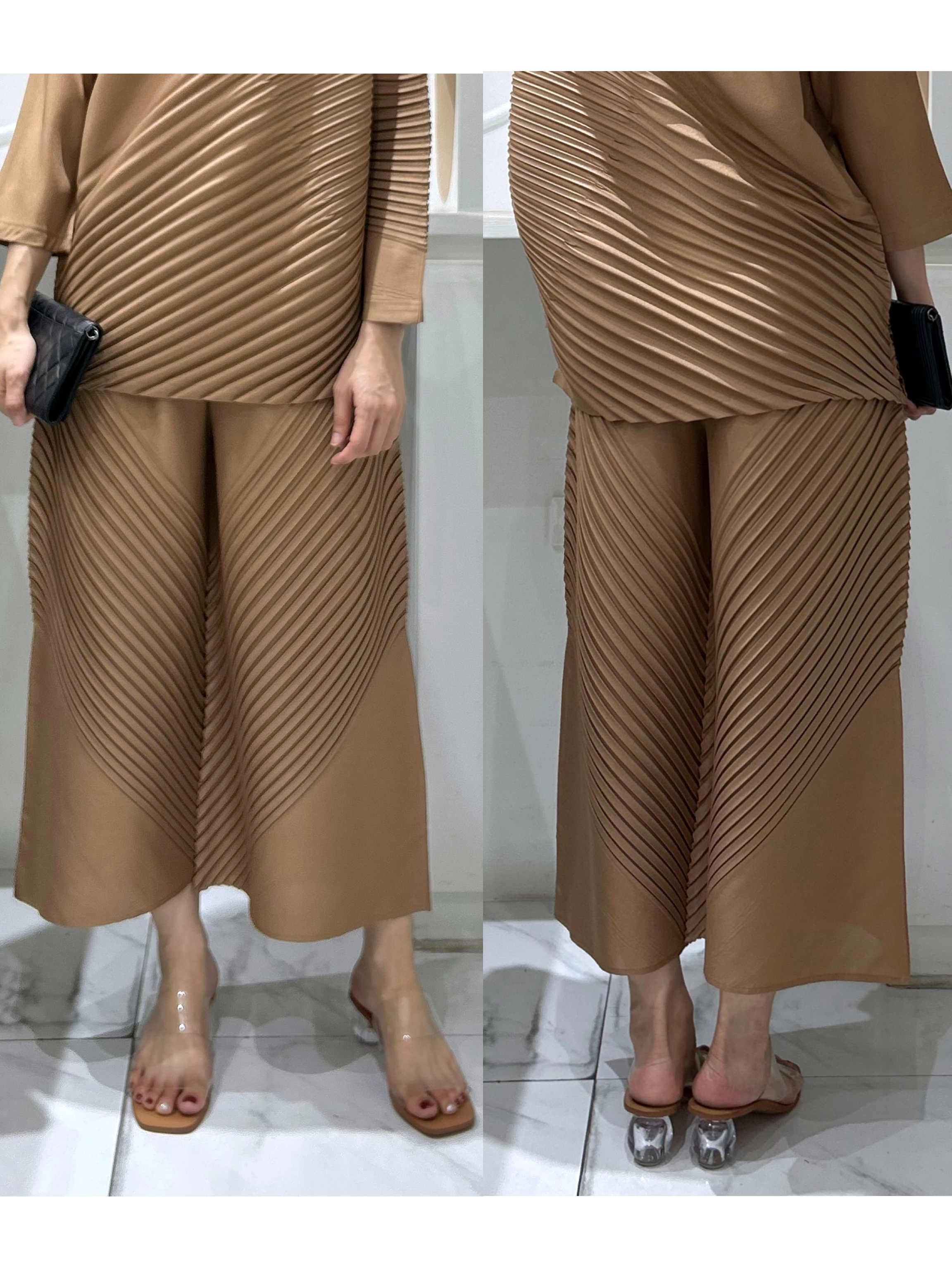 ปรับราคาลง20%!! เอวถึง37สะโพก44ยาว36นิ้ว ผ้าไม่ยืด! 2MUAY รุ่น GJO2016 กางเกงอัดพลีทคุณภาพ CHIC DIAGONAL PLEATED PANTS 7 สี FREE SIZE