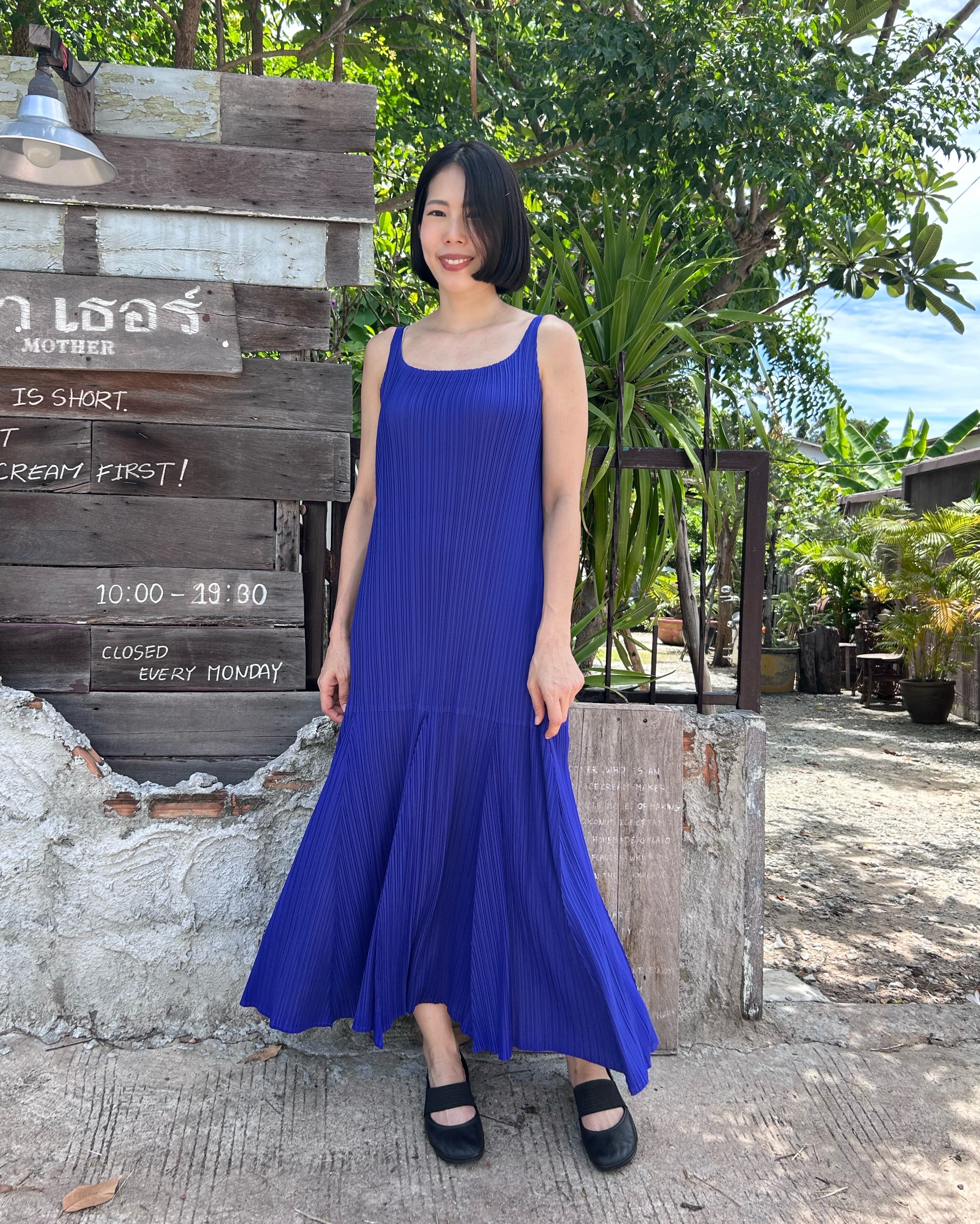 2MUAY รุ่น GJO10253 เดรสอัดพลีท SLEEVELESS SQUARE NECK PLEATED DRESS 5 สี FREE SIZE