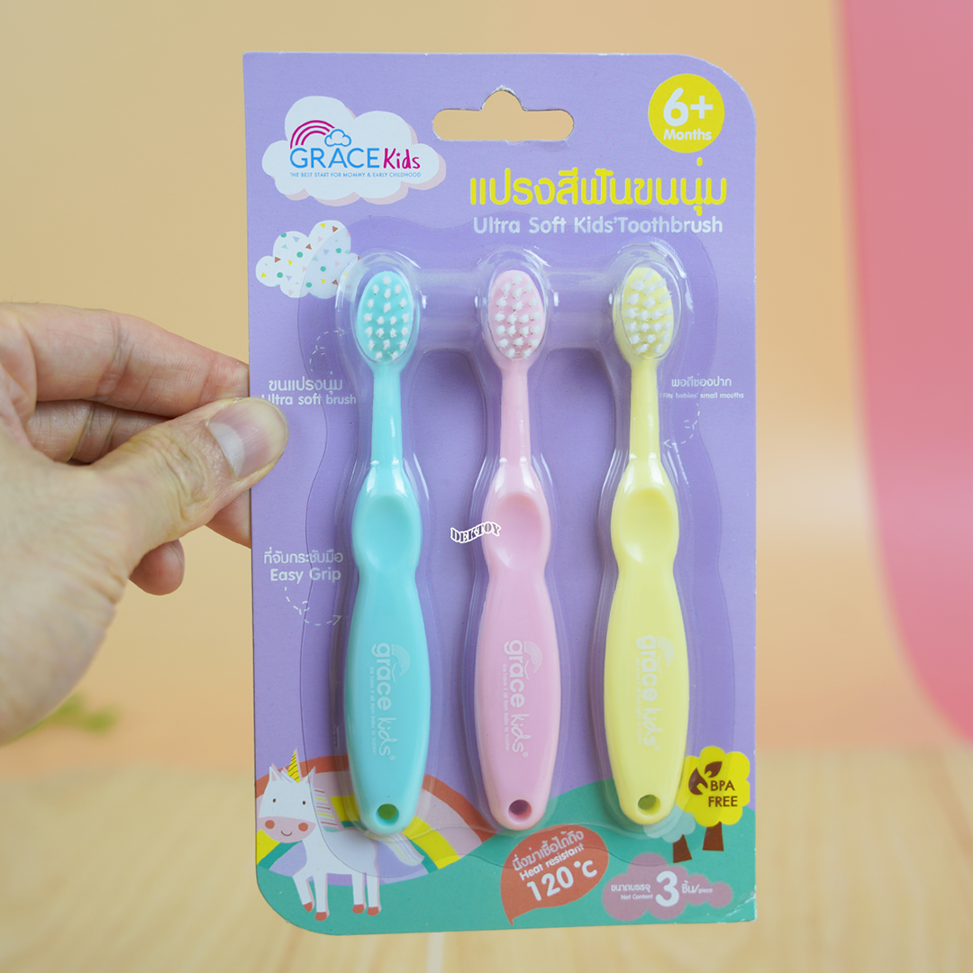 Gracekids เกรซคิดส์ แปรงสีฟัน Step3 สำหรับเด็ก6เดือนขึ้นไป แบบ 3 ชิ้น 4366