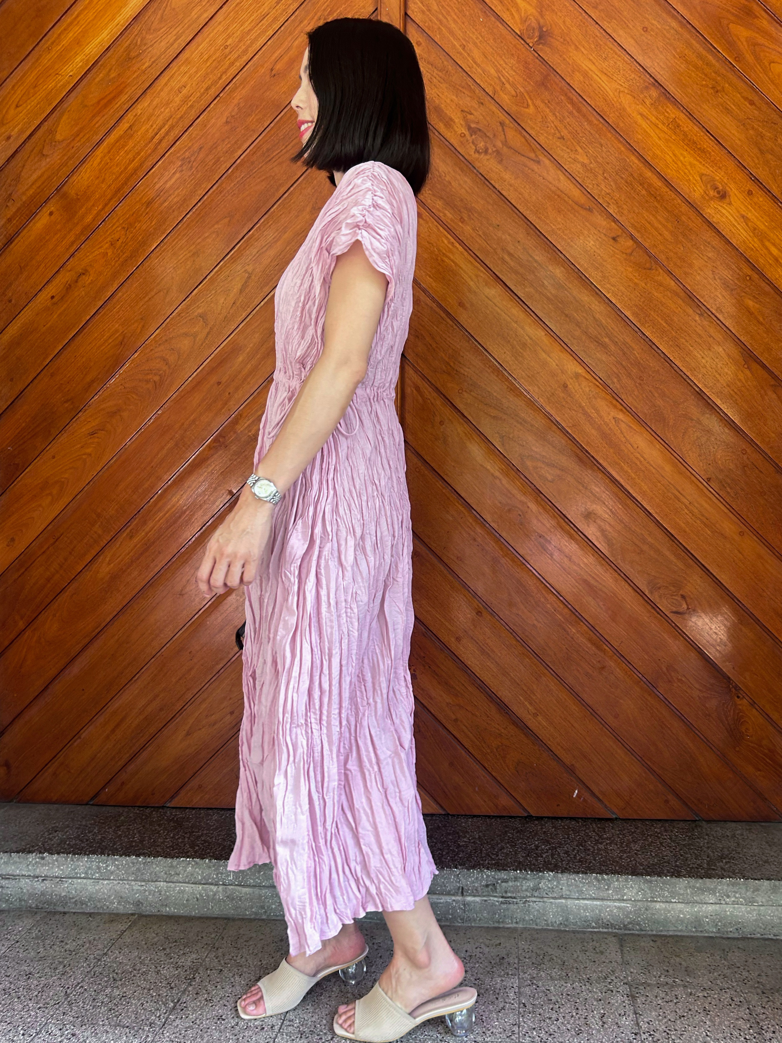 ปรับราคาลง20%!! 2MUAY รุ่น GJO3558 เดรสพลีทคุณภาพ V NECK WAIST TIE PLEATED DRESS 6 สี FREE SIZE