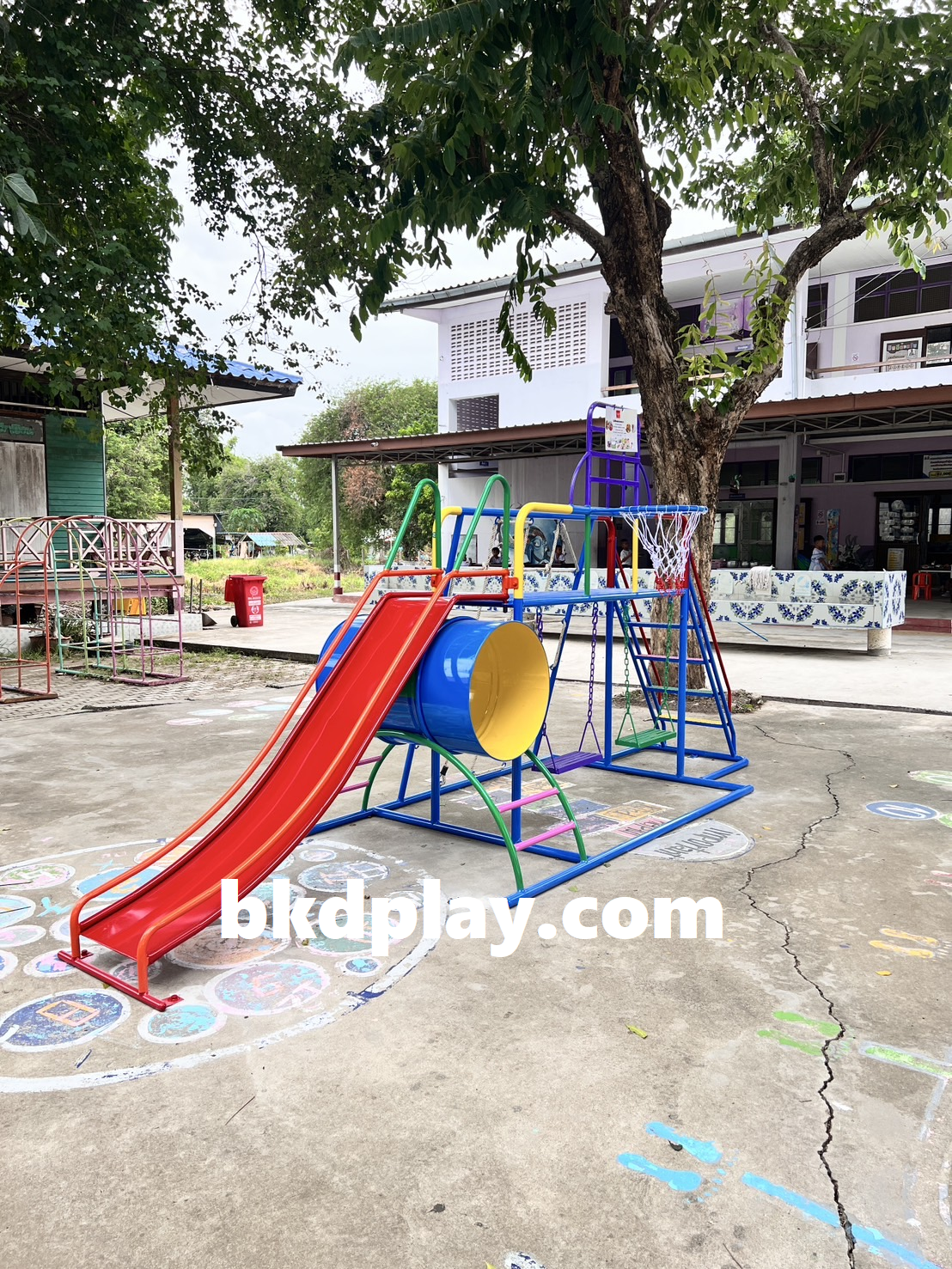 ชุดรวม H เครื่องเล่นสนามแบบเหล็ก ประกอบด้วยสไลเดอร์ชิงช้าปีนป่ายแป้นบาส (ถักเล็ก) , เครื่องเล่นสนามกลางแจ้ง , OutdoorPlayground,ผลิตเครื่องเล่นสนาม,เครื่องเล่นงบสพฐ.ประชารัฐ ราคาโรงงาน