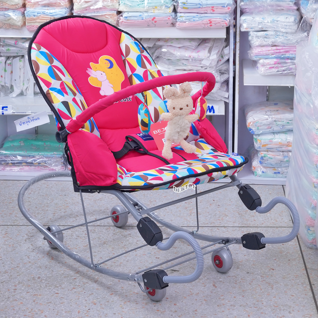 First feels เฟริสท์ฟิวส์ เปลโยกเด็กขนาดใหญ่ขาสปริง FF 482 ลายกลมใหญ่ กระต่าย