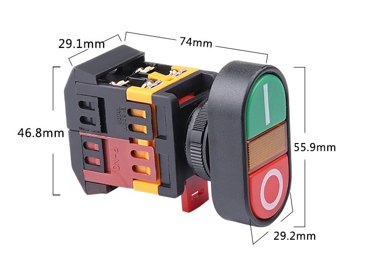 ปุ่มควบคุม กดติดปล่อยดับ start/stop Control Push Button Switch With (24V/220V LED light) Start/Stop 10A/600V APBB-22N