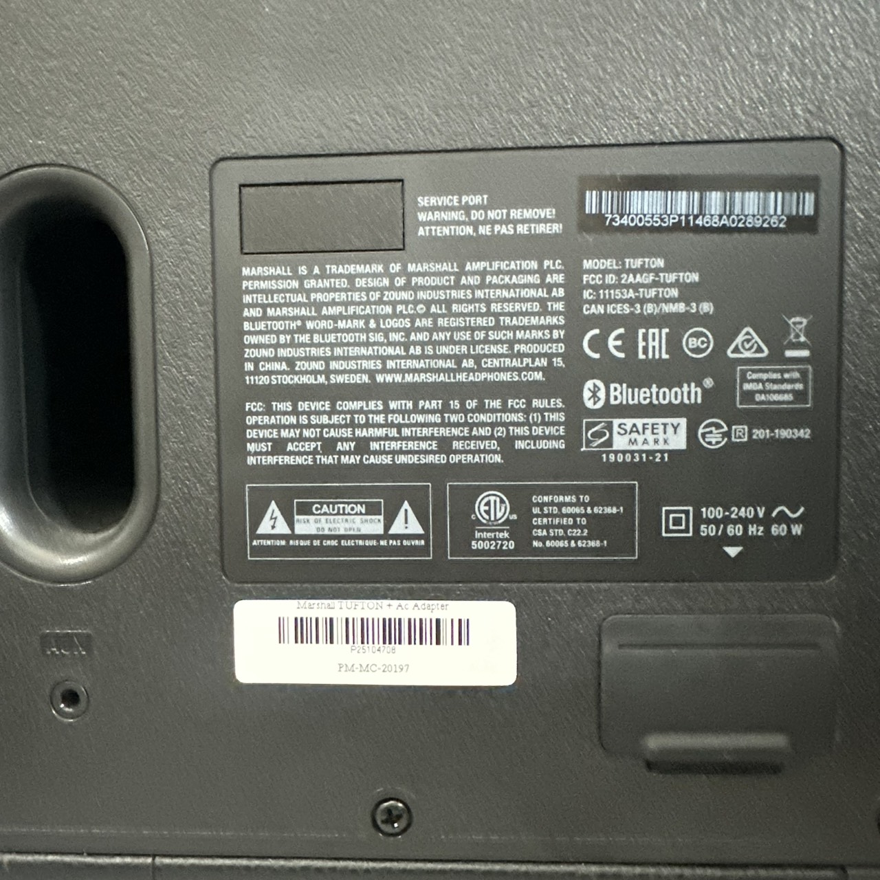 Marshall Tufton + Ac Adapter ***หูจับหนังถลอก ไม่มีผลต่อการใช้งาน