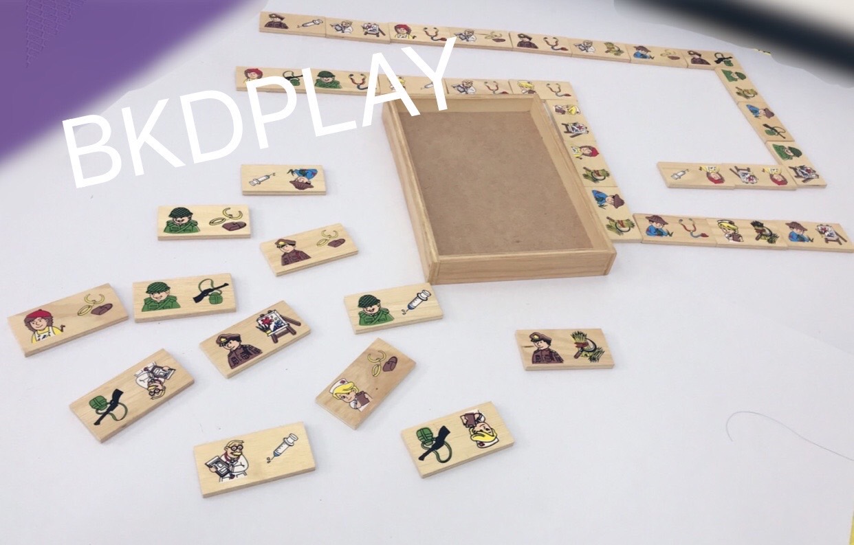 01128 ของเล่น, โดมิโนอาชีพ จับคู่อาชีพ เครื่องมือ, ของเล่นไม้, ของเล่นเสริมพัฒนาการ, ของเล่นเด็กอนุบาล, สื่อการสอนเด็กอนุบาล