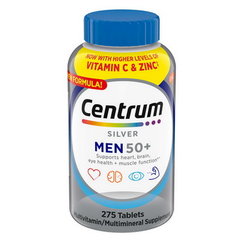 Centrum Silver Mens Multivitamin สูตรพิเศษสำหรับผู้ชายอายุ 50+ ทานวันละ 1 เม็ด ขนาด 275 เม็ด