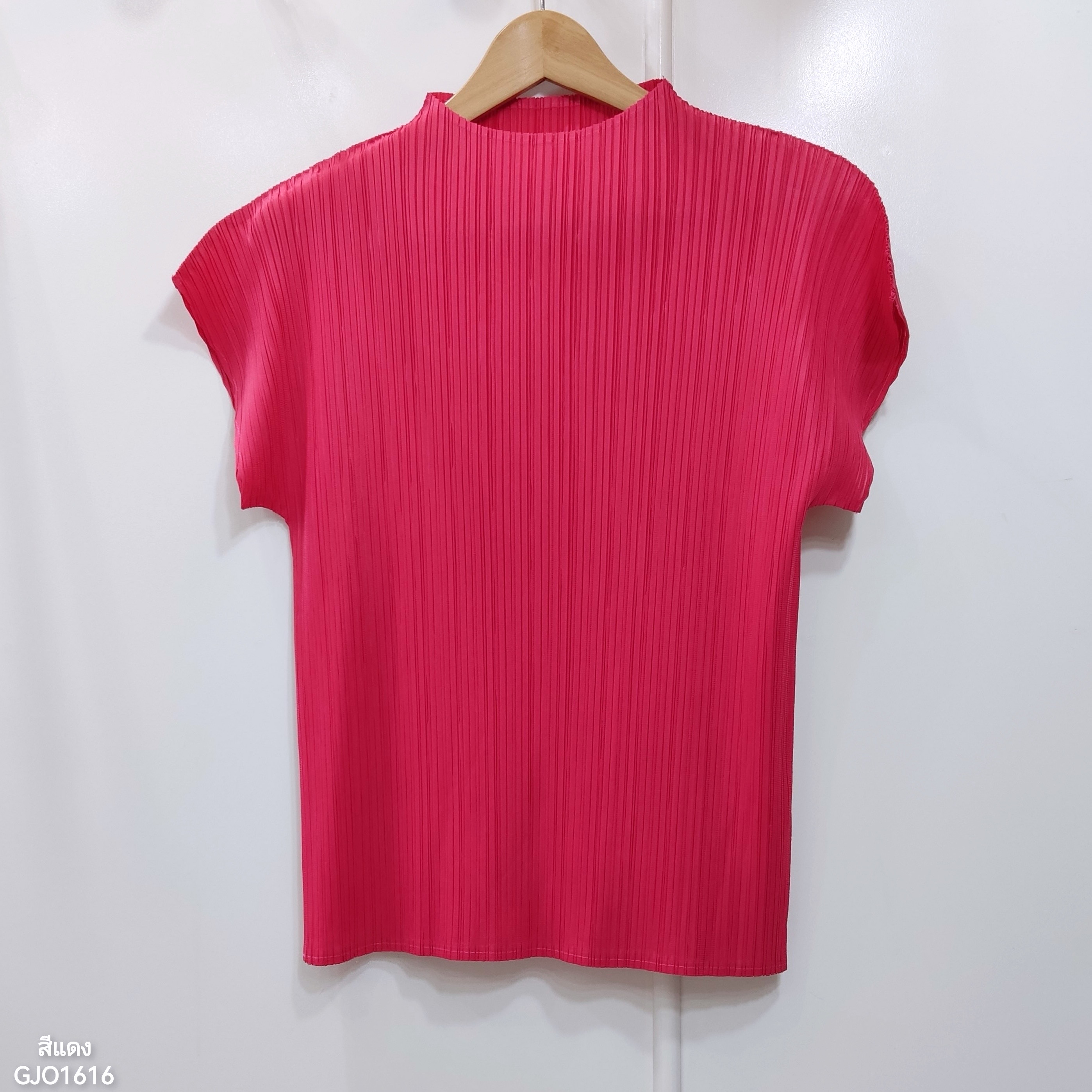 2MUAY รุ่น GJO1616 เสื้อพลีทคุณภาพ HIGH NECK SHORT SLEEVE PLEATED TOP 15 สี FREE SIZE