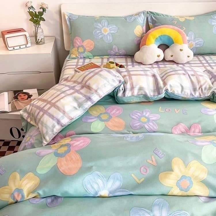 ❀✿พิเศษสุดๆลดราคา💥ชุดเครื่องนอนครบเซ็ต+ผ้านวม#ลายดอกไม้#โทนสีฟ้าsocute✿❀#Minimalstyle