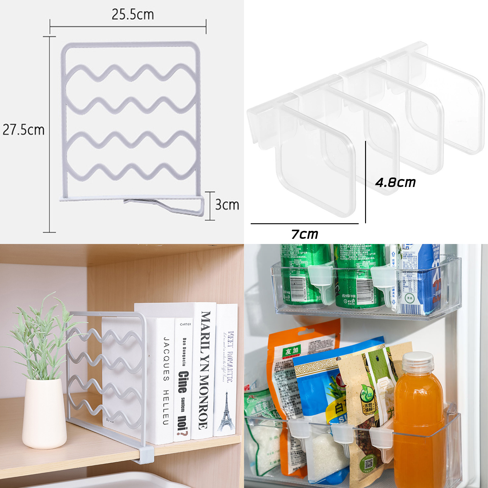 แผงกั้นแบ่งช่องชั้นวาง 1ชิ้น / แผ่นแบ่งช่องตู้เย็น 4 ชิ้น พลาสติก กั้นชั้นหนังสือ จัดระเบียบตู้ แบ่งที่วางของ ดีไซน์สวยงาม ราคาสบายๆ