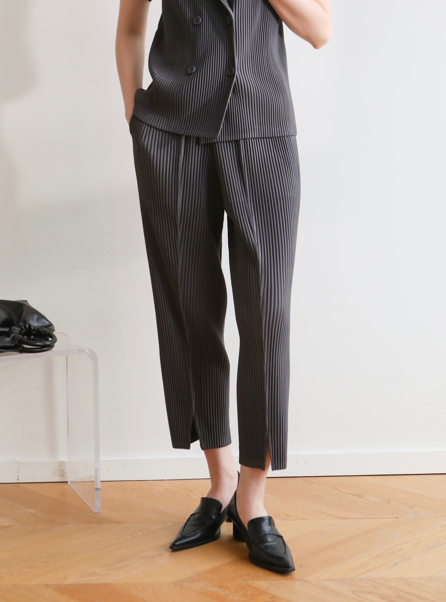 ยาว36,37นิ้ว!! 2MUAY รุ่น GJO8769 กางเกงผ้าหนาอัดพลีท THICK SLIM SPILT FRONT PLEATED PANTS 14 สี FREE SIZE