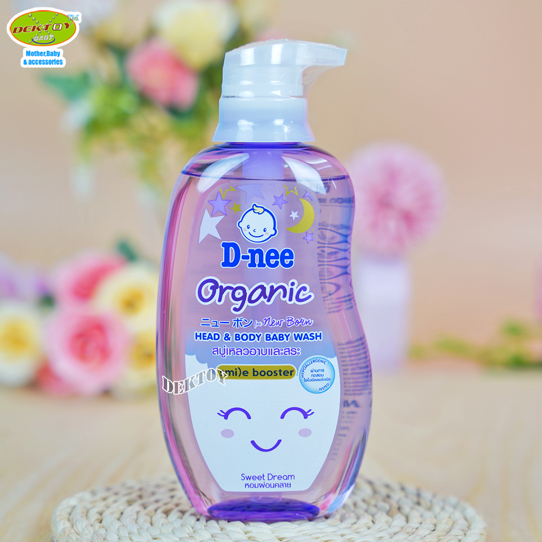 D-nee Organic Smile booster ดีนี่ ออร์แกนิค สไมล์ บูสเตอร์ ซีรีส์ สวีทดรีม สบู่เหลวอาบน้ำสระผม 380 มล. สีม่วง