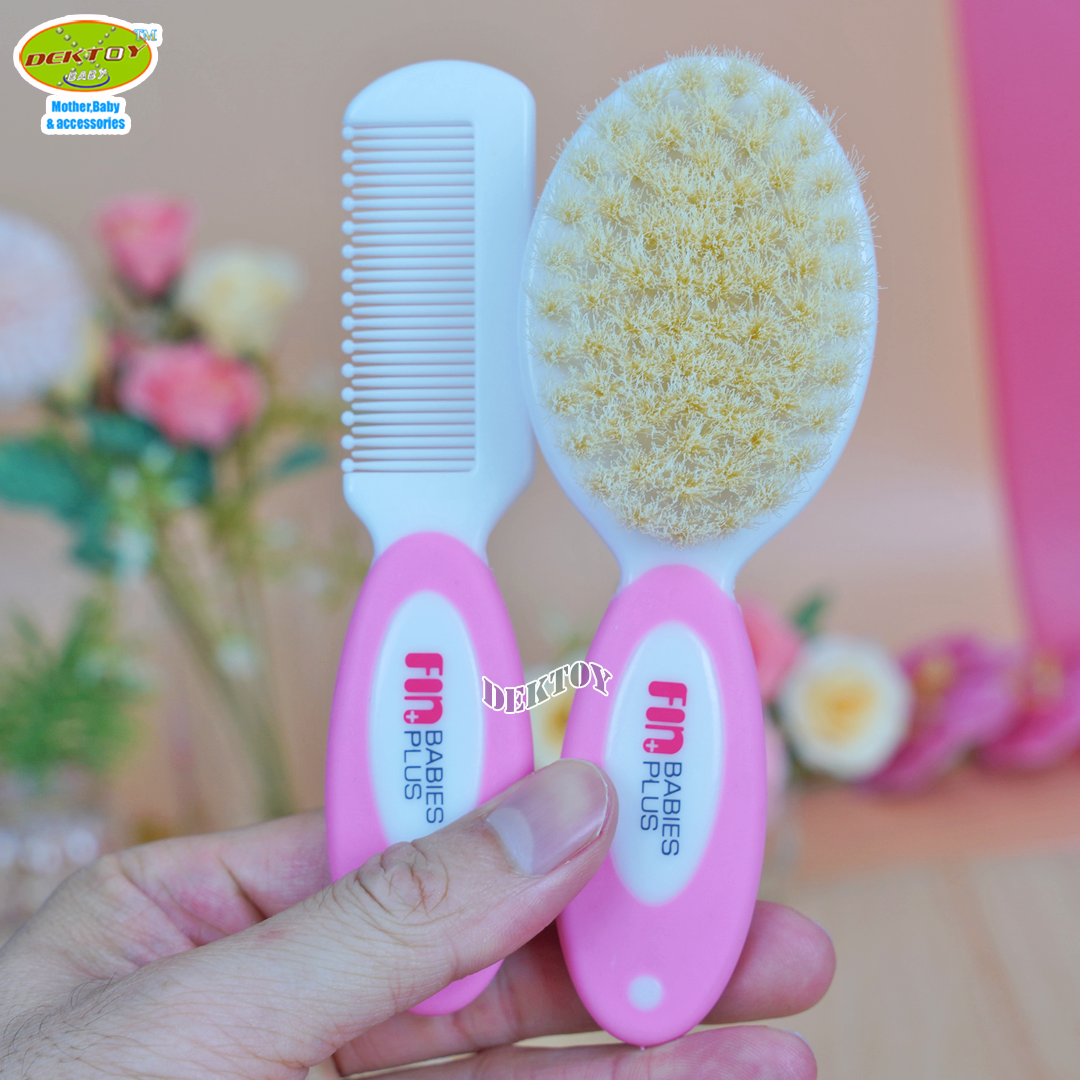 Fin แปรงหวีผมเด็ก ขนแพะแท้100% เซ็ท 2 ชิ้น อ่อนนุ่ม อ่อนโยน BPA free รุ่น ST085